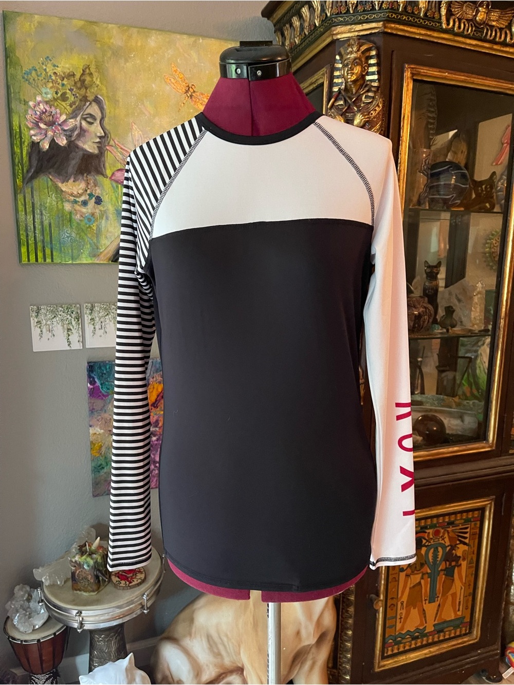 Roxy Black and White Long-Sleeve Rash Guard